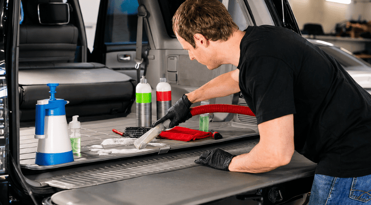 cleaning the car with auto shield detailing accessories